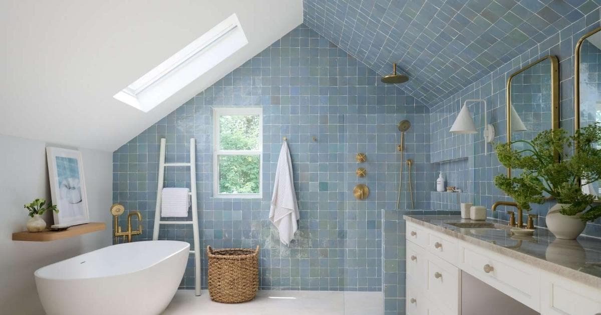 Tile drenched bathroom with seamless floor-to-ceiling tile installation
